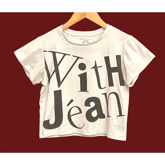 With Jéan White Graphic Logo Cropped T-Shirt Tee Size S Streetwear Y2K Aesthetic - Picture 1 of 4